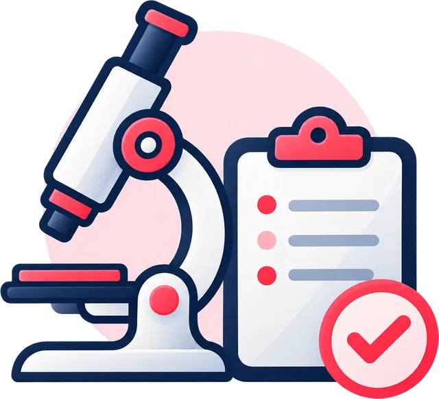 A microscope beside a checked-off lab report