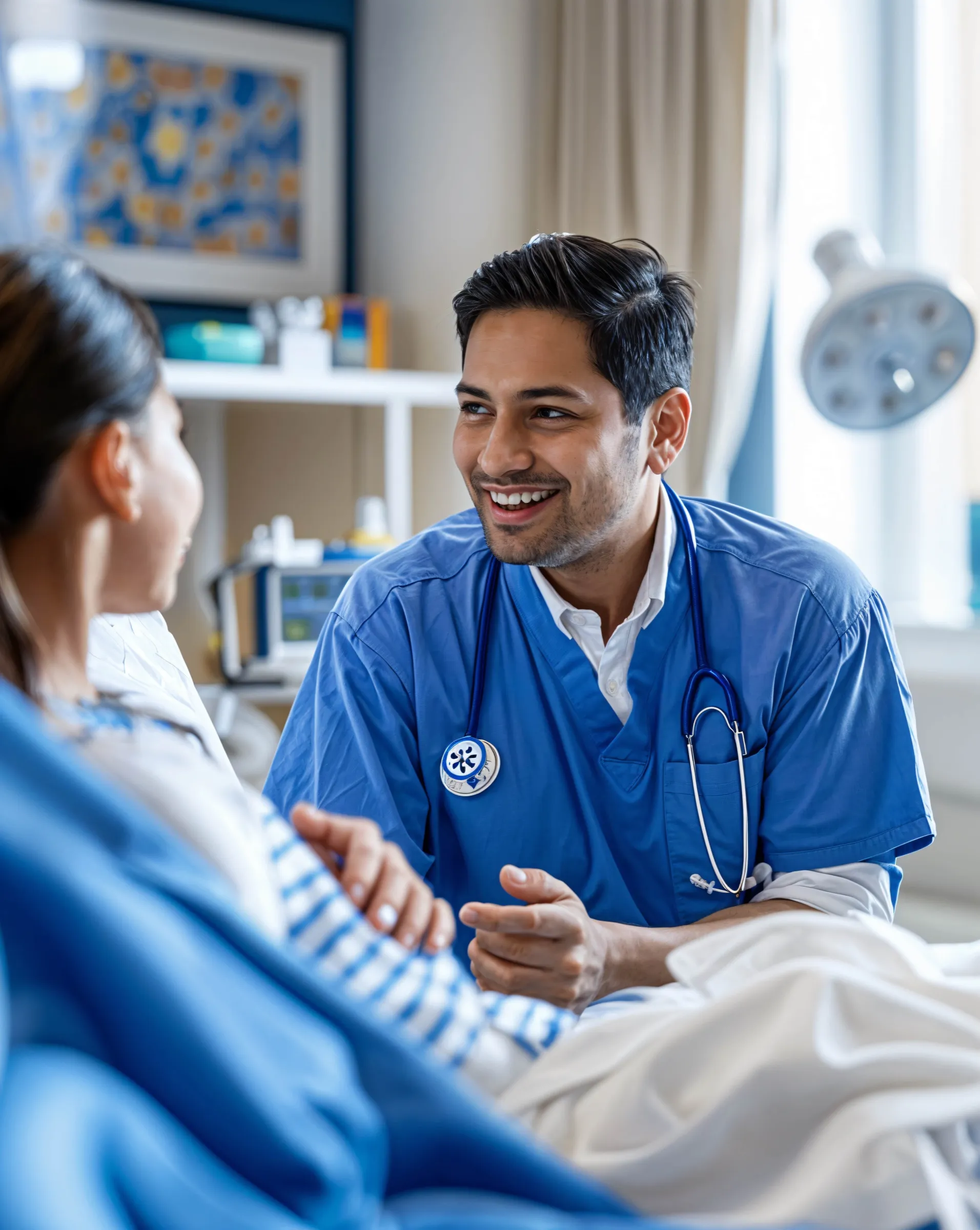 A physician talking with a patient during a visit